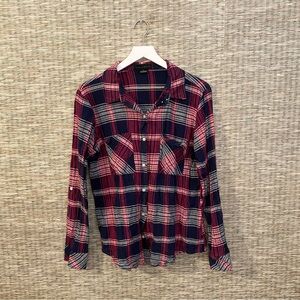 Plaid Burgundy & Navy Button-Up Shirt